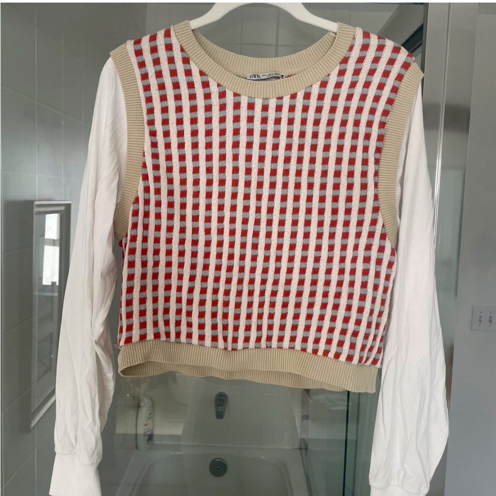 Zara Women's Sweater Vest with Attached Long Sleeves Pullover Top- EUC-Sz M​ - Picture 7 of 13